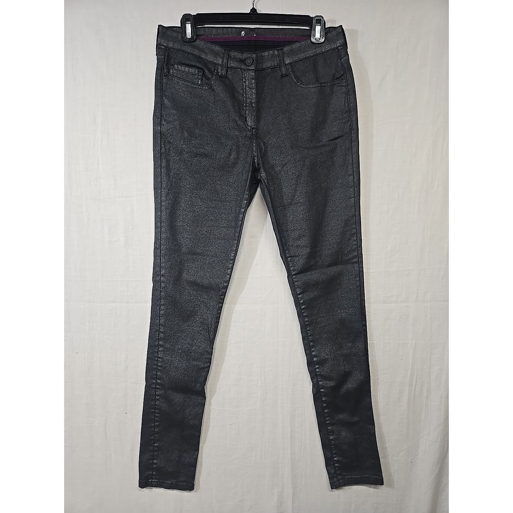 Boden Dark Gray Metallic Jeans Mid Rise Skinny Women's Size 8L Long Silver Pants